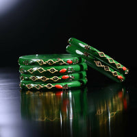 Thumbnail for Afast Designer Fancy Party Bangle/ Kada Set, Green, Glass, Pack Of 8 - Distacart