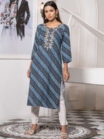 Thumbnail for Ode by House of Pataudi Round Neck Printed Mirror Work Floral Kurta - Distacart