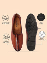 Thumbnail for FAUSTO Men Tan Brown Light Weight Patent Leather Mojaris