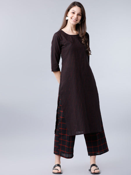 Vishudh Women Black & Red Striped A-Line Kurta - Distacart
