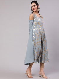 Thumbnail for Aks Floral Printed Cold Shoulder Sleeves Pure Georgette Anarkali Kurta - Distacart