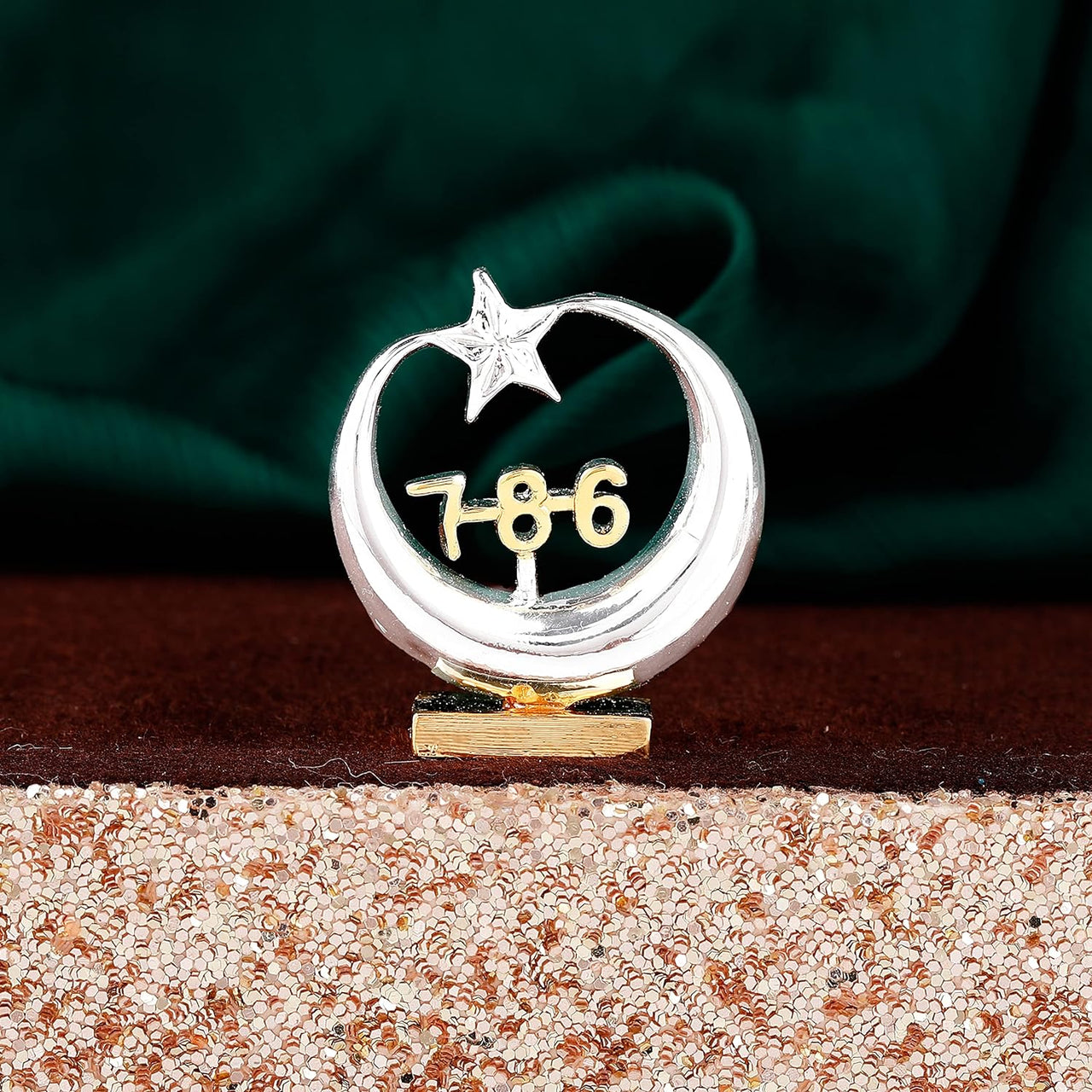 Estele Gold & Rhodium Plated Spiritual 786 Chand Taara Idol for Home Decorative/ Car Dashboard