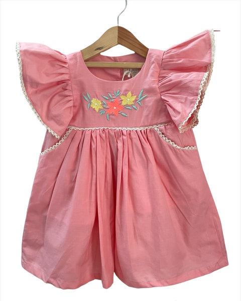ArthLife Peach Floral Embroidered Dress - Distacart