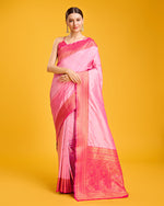 Thumbnail for Monjolika Fashion Elegant Light Pink Banarasi With Intricate Zari Work With Rich Brocade Patterns Silk Saree - Distacart