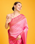 Thumbnail for Monjolika Fashion Elegant Light Pink Banarasi With Intricate Zari Work With Rich Brocade Patterns Silk Saree - Distacart