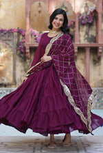Thumbnail for Vedant Vastram Heavy Embroidery & Sequins Work Pure Georgette Gown With Dupatta - Wine - Distacart