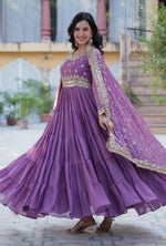 Thumbnail for Vedant Vastram Heavy Embroidery & Sequins Work Pure Georgette Gown With Dupatta - Light Violet - Distacart