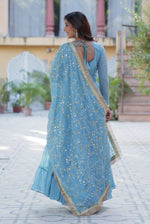 Thumbnail for Vedant Vastram Heavy Embroidery & Sequins Work Pure Georgette Gown With Dupatta - Sky Blue - Distacart