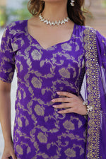 Thumbnail for Vedant Vastram Heavy Embroidery & Sequins Work Pure Georgette Top Sharara Set With Dupatta - Violet - Distacart