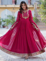 Thumbnail for Vedant Vastram Heavy Embroidery & Sequins Work Pure Georgette Gown With Dupatta - Pink - Distacart