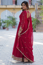 Thumbnail for Vedant Vastram Heavy Embroidery & Sequins Work Pure Georgette Gown With Dupatta - Pink - Distacart