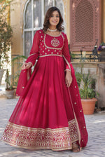 Thumbnail for Vedant Vastram Heavy Embroidery & Sequins Work Pure Georgette Gown With Dupatta - Pink - Distacart