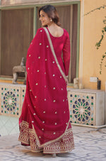 Thumbnail for Vedant Vastram Heavy Embroidery & Sequins Work Pure Georgette Gown With Dupatta - Pink - Distacart
