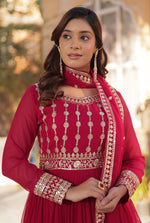 Thumbnail for Vedant Vastram Heavy Embroidery & Sequins Work Pure Georgette Gown With Dupatta - Pink - Distacart