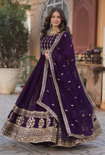 Thumbnail for Vedant Vastram Heavy Embroidery & Sequins Work Pure Georgette Gown With Dupatta - Violet - Distacart