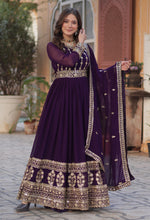 Thumbnail for Vedant Vastram Heavy Embroidery & Sequins Work Pure Georgette Gown With Dupatta - Violet - Distacart