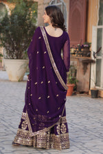 Thumbnail for Vedant Vastram Heavy Embroidery & Sequins Work Pure Georgette Gown With Dupatta - Violet - Distacart