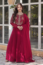 Thumbnail for Vedant Vastram Heavy Embroidery & Sequins Work Pure Georgette Gown With Dupatta - Pink - Distacart