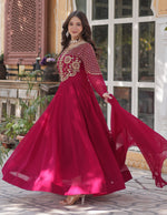 Thumbnail for Vedant Vastram Heavy Embroidery & Sequins Work Pure Georgette Gown With Dupatta - Pink - Distacart