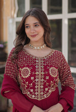 Thumbnail for Vedant Vastram Heavy Embroidery & Sequins Work Pure Georgette Gown With Dupatta - Pink - Distacart