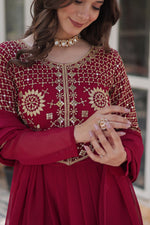 Thumbnail for Vedant Vastram Heavy Embroidery & Sequins Work Pure Georgette Gown With Dupatta - Pink - Distacart