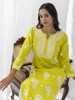 Thumbnail for HOUSE OF KARI Floral Chikankari Embroidered Cotton Straight Kurta - Distacart