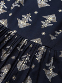 Thumbnail for Anouk Women Navy Blue & Grey Ethnic Motifs Printed Kurta with Sharara & Dupatta - Distacart