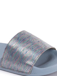 Thumbnail for DressBerry Women Blue Striped Sliders