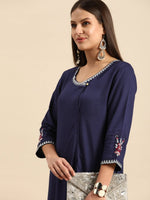Thumbnail for All About You Women Navy Blue Embroidered Kurta with Trousers - Distacart