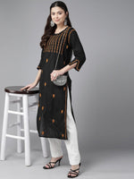 Thumbnail for ADA Ethnic Motifs Embroidered Chikankari Cotton Straight Kurta - Distacart