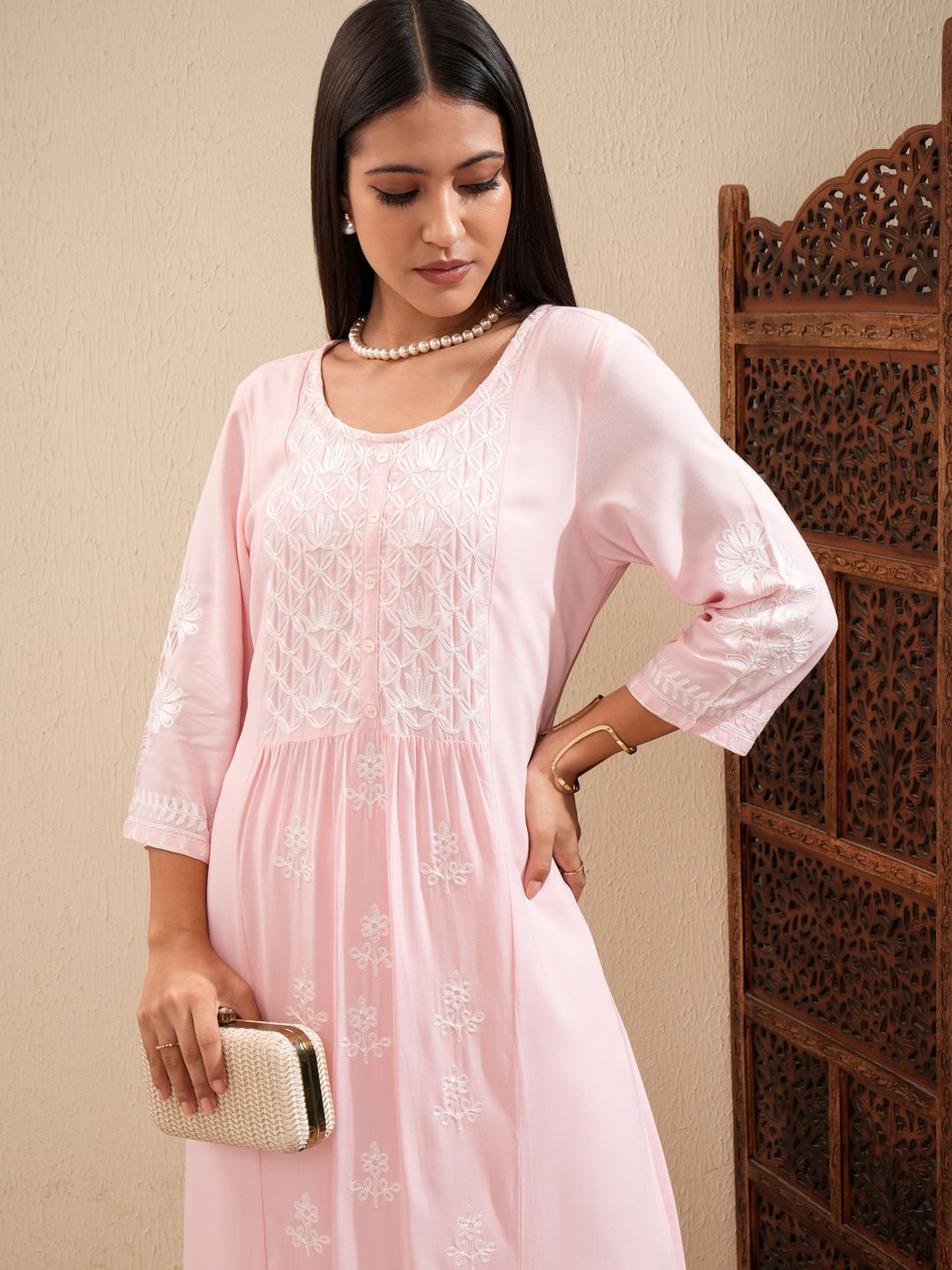 Vishudh Ethnic Motifs Embroidered Thread Work Straight Kurta With Palazzos - Distacart