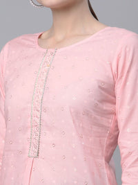 Thumbnail for Ahalyaa Women Baby Pink Beautiful Pure Cotton Printed Tunic - Distacart