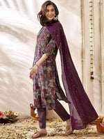 Thumbnail for Anouk Floral Embroidered Zari Chanderi Silk Straight Kurta With Trousers & Dupatta - Distacart