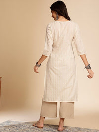 Thumbnail for Anouk Off White Printed Mandarin Collar Cotton Straight Kurta