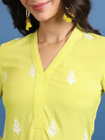 Thumbnail for Vishudh Ethnic Motifs Embroidered V-Neck Straight Kurta - Distacart