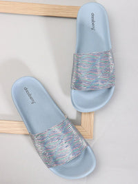 Thumbnail for DressBerry Women Blue Striped Sliders