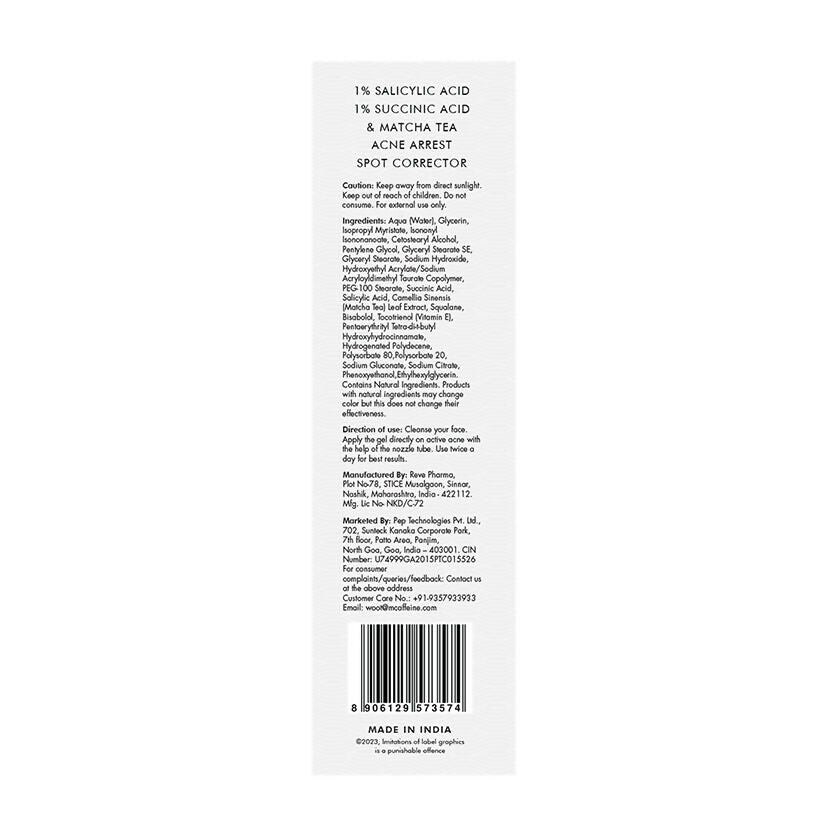 mCaffeine 1% Salicylic Acid 1% Succinic Acid & Matcha Tea Acne Arrest Spot Corrector - Treats Active Acne - Distacart