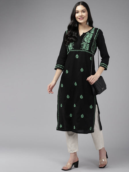 ADA Women Ethnic Motifs Embroidered Cotton Chikankari Floral Kurta - Distacart