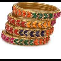 Thumbnail for Afast Bridal Wedding & Party Fashionable Colorful Glass Bangle/Kada Set, Pack Of 4 - Multicolor - Distacart
