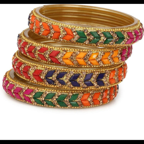 Afast Bridal Wedding & Party Fashionable Colorful Glass Bangle/Kada Set, Pack Of 4 - Multicolor - Distacart