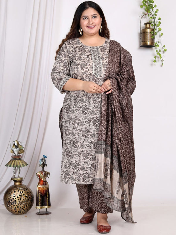 Swasti Floral Printed Regular Sequinned Pure Cotton Kurta with Trousers & With Dupatta - Distacart