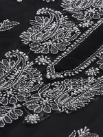 Thumbnail for ADA Women Black & White Paisley Chikankari Embroidered Straight Handloom Kurta - Distacart