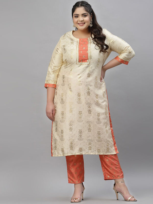 Sztori Plus Size Floral Printed Regular Kurta With Trousers - Distacart