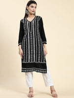 Thumbnail for HOUSE OF KARI Ethnic Motifs Embroidered Chikankari Straight Kurta - Distacart