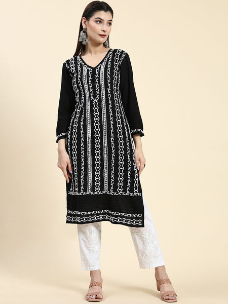 HOUSE OF KARI Ethnic Motifs Embroidered Chikankari Straight Kurta - Distacart