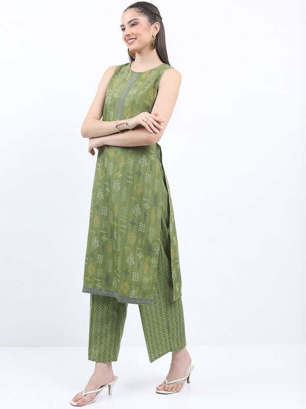 Vishudh Ethnic Motifs Printed Sleeveless Regular Kurta With Palazzos - Distacart