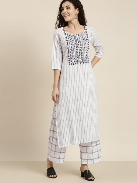 Vishudh Women Off-White Printed Kurta with Palazzos