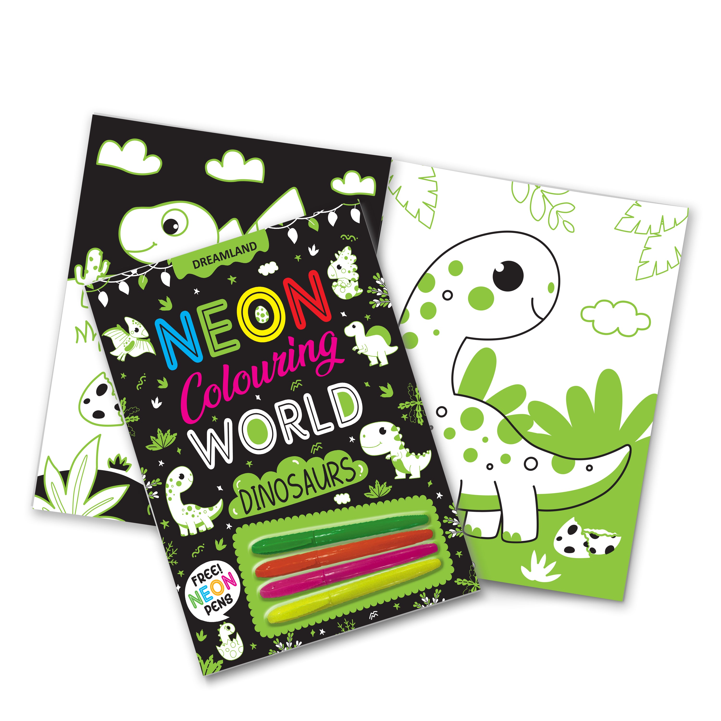 Dreamland Publications Dinosaurs Neon Colouring World Book for Kids Age 4 - 7 years with Neon Pens
