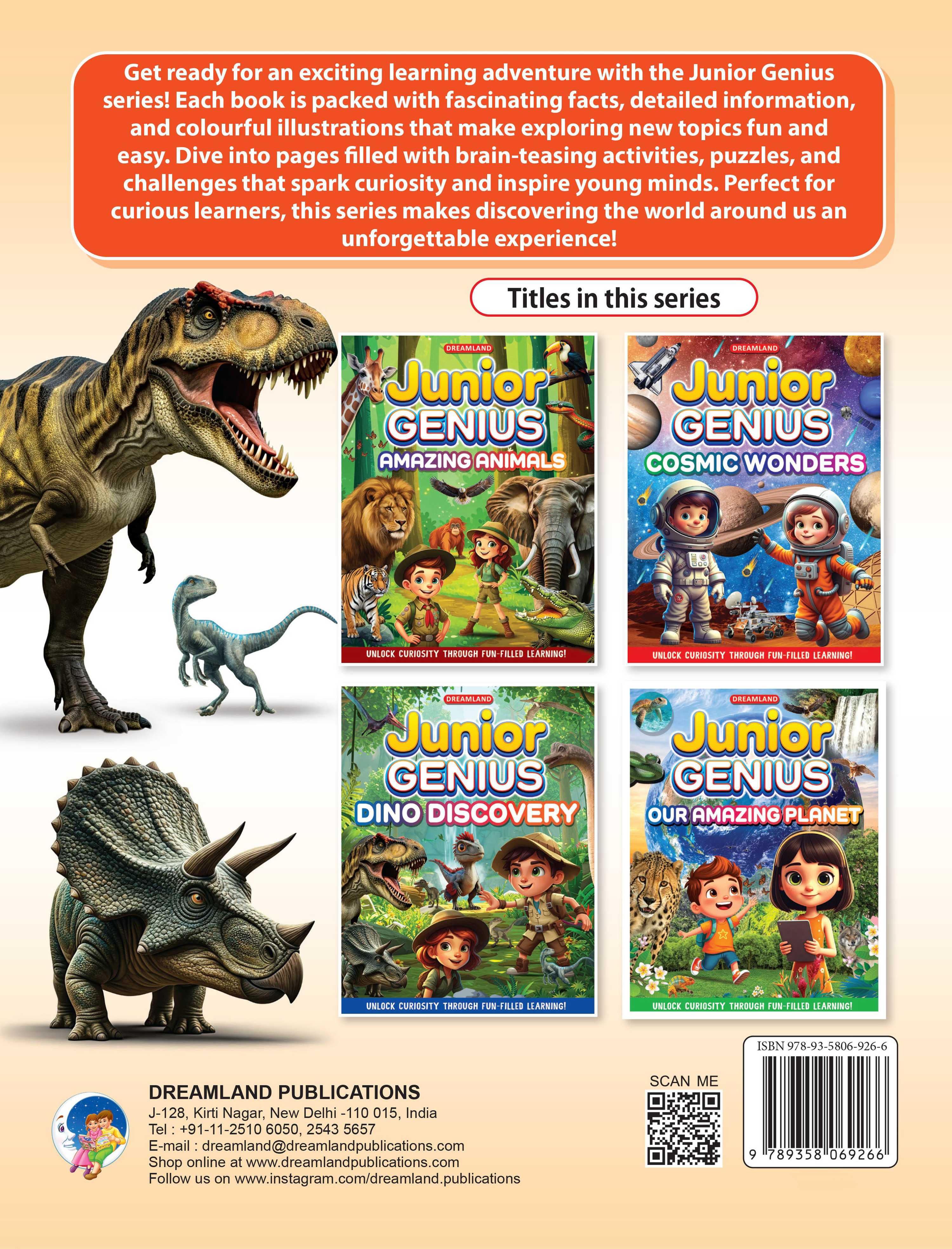 Dreamland Publications Junior Genius: Dino Discovery – A Fun-Filled Learning Book for Kids Age 7+ | Explore the World of Dinosaurs with Facts, Games, Puzzles