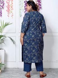 Thumbnail for Swasti Plus Size Floral Printed Sequinned Pure Cotton Kurta With Trouser & Dupatta